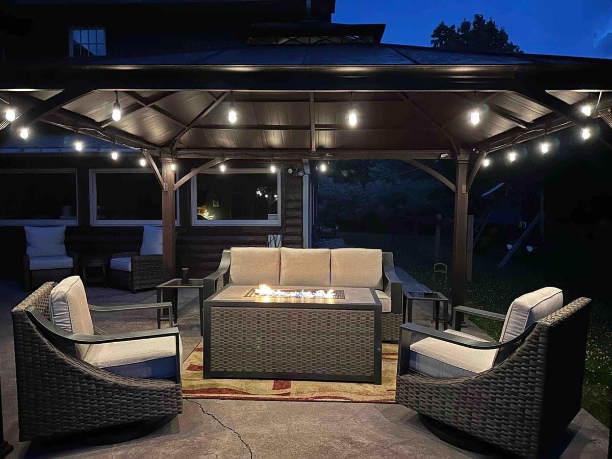 Patio set under gazebo